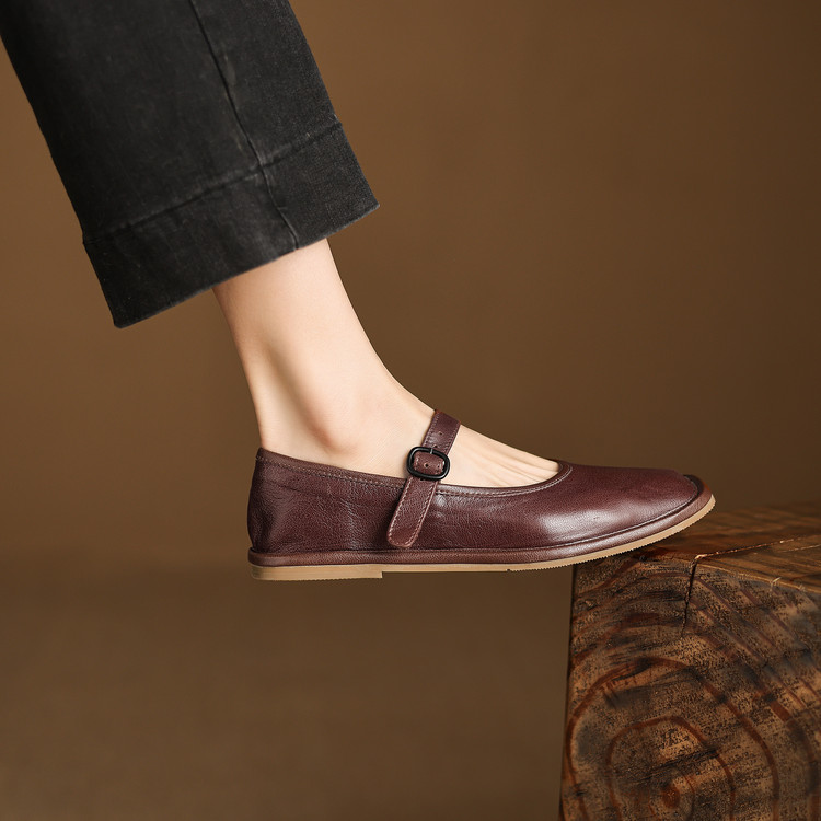 Korean Style Women's Flat Shoes Low Chunky Heel Round Toe Buckle Strap - Image 4