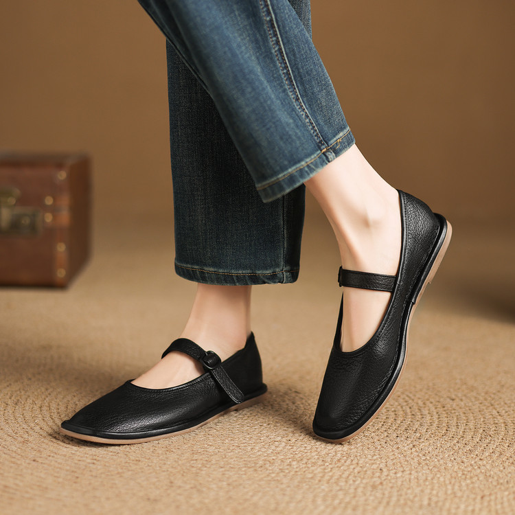 Korean Style Women's Flat Shoes Low Chunky Heel Round Toe Buckle Strap - Image 5