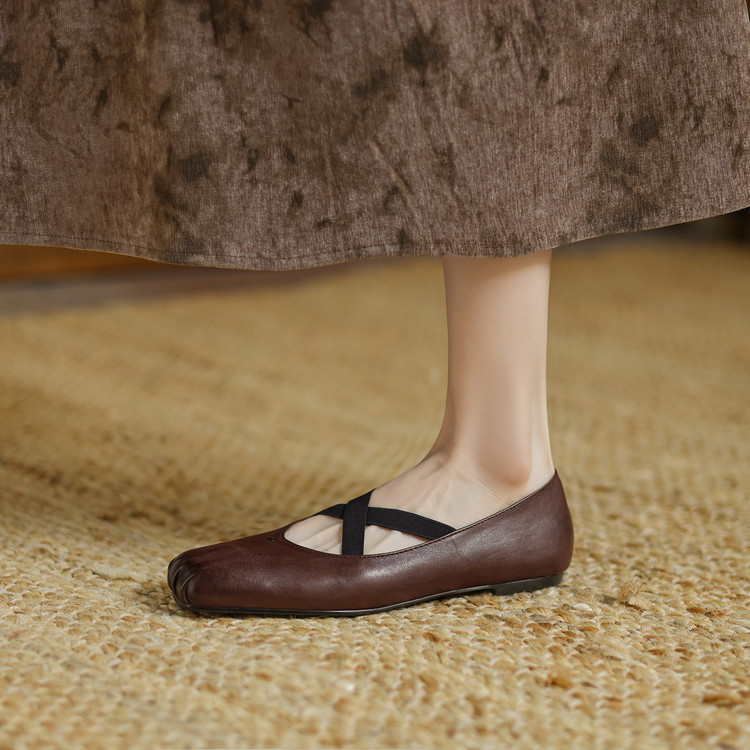 Korean Style Women's Flat Shoes Low Heel Square Toe Slip-On - Style e.html - Image 2