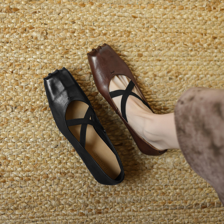 Korean Style Women's Flat Shoes Low Heel Square Toe Slip-On - Style e.html - Image 4