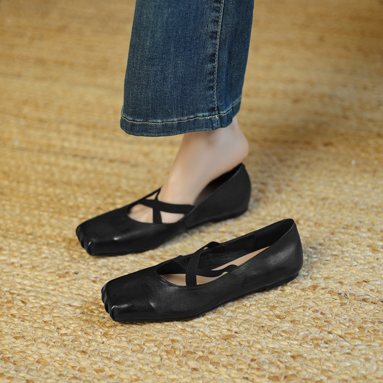 Korean Style Women's Flat Shoes Low Heel Square Toe Slip-On - Style e.html - Image 5