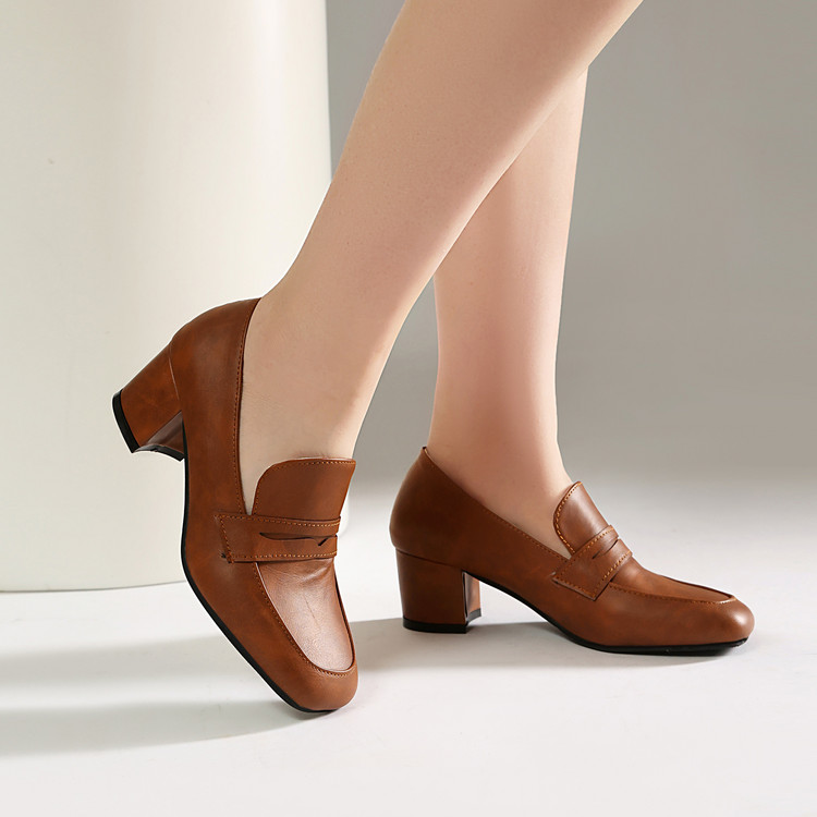 Women's Closed Toe Slippers with Square Heel and Mink Fur Upper