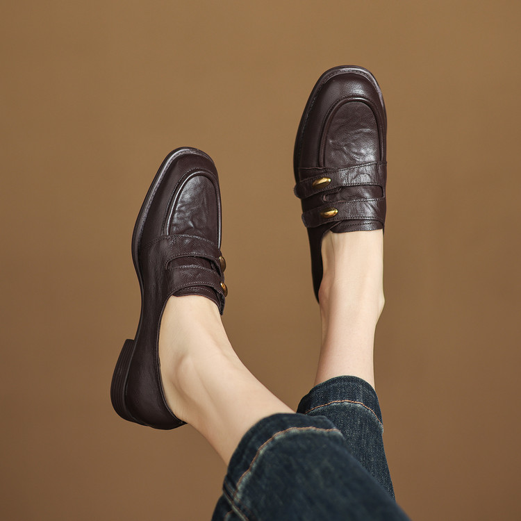 Women's Deep Mouth Flat Shoes in Sheepskin Leather