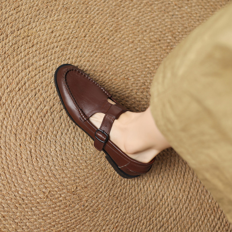 Women's Fashion Flat Shoes Low Heel Round Toe T-Strap - Style i.html - Image 2