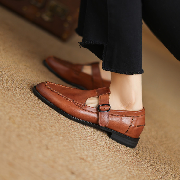 Women's Fashion Flat Shoes Low Heel Round Toe T-Strap - Style i.html - Image 3