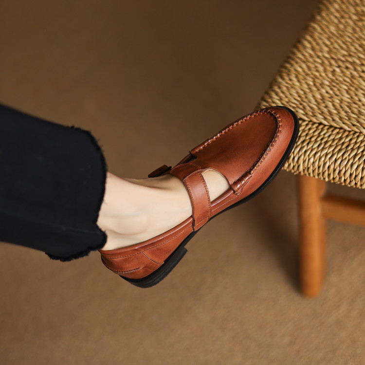 Women's Fashion Flat Shoes Low Heel Round Toe T-Strap - Style i.html - Image 4