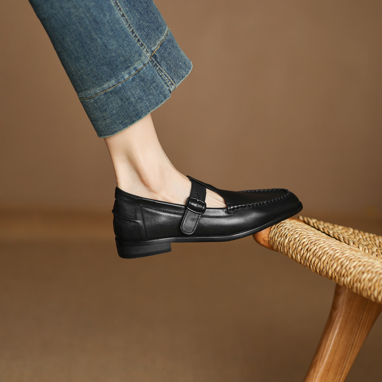 Women's Fashion Flat Shoes Low Heel Round Toe T-Strap - Style i.html - Image 5