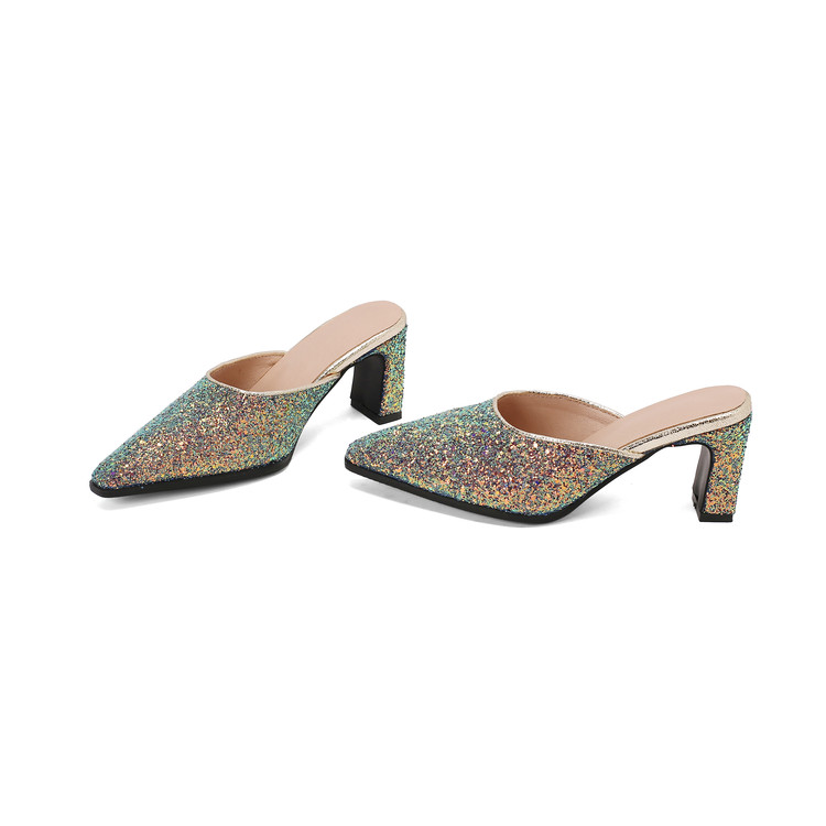 Women's Glitter Pointed Toe Block Heel Slippers Spring 2026