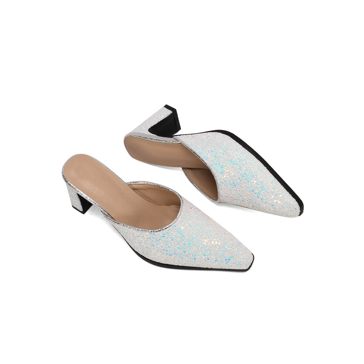 Women's Glitter Pointed Toe Block Heel Slippers Spring 2026 - Image 2