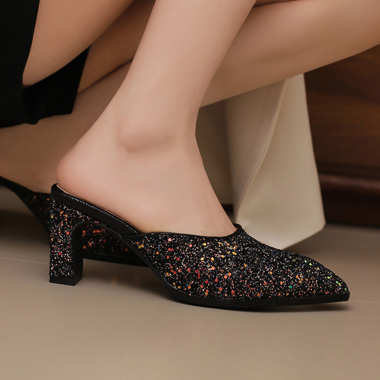 Women's Glitter Pointed Toe Block Heel Slippers Spring 2026 - Image 4