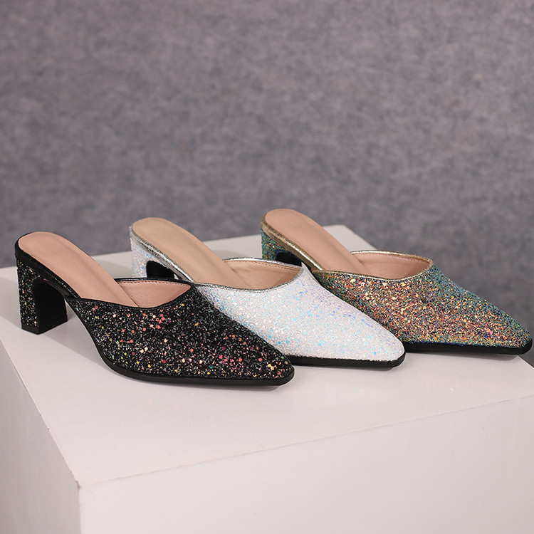 Women's Glitter Pointed Toe Block Heel Slippers Spring 2026 - Image 5