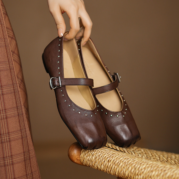 Women's Korean Style Flat Shoes Square Toe Low Heel Slip-On