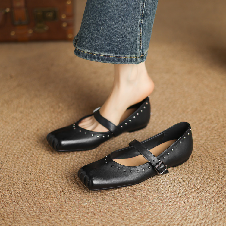 Women's Korean Style Flat Shoes Square Toe Low Heel Slip-On - Image 3