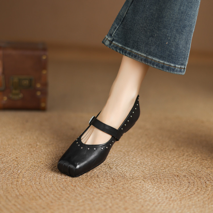 Women's Korean Style Flat Shoes Square Toe Low Heel Slip-On - Image 4