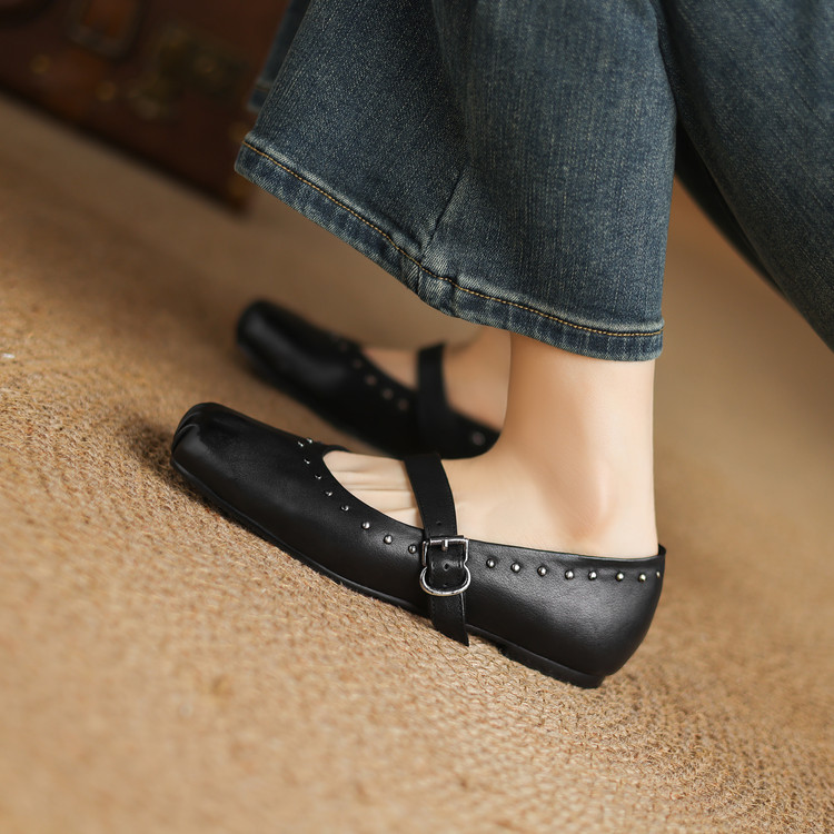 Women's Korean Style Flat Shoes Square Toe Low Heel Slip-On - Image 5