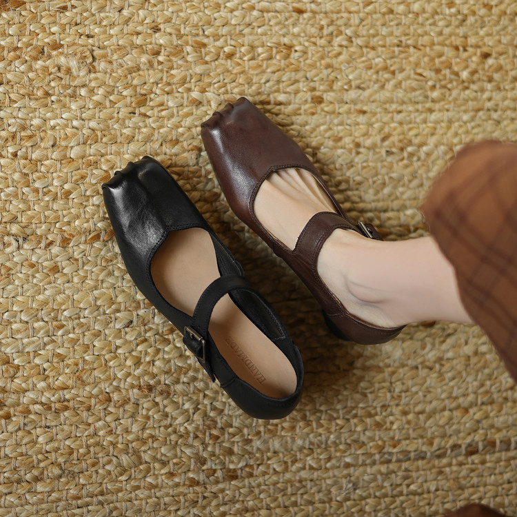 Women's Korean Style Square Toe Low-Cut Flat Shoes with Buckle Strap - Image 4