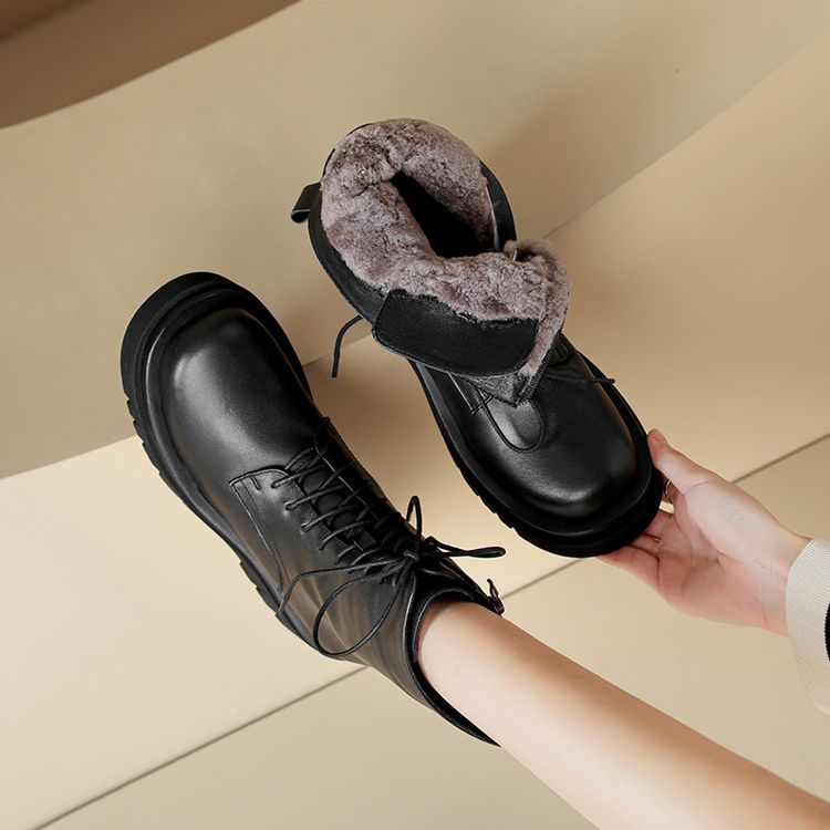 Women's Leather Mid Heel Short Boots