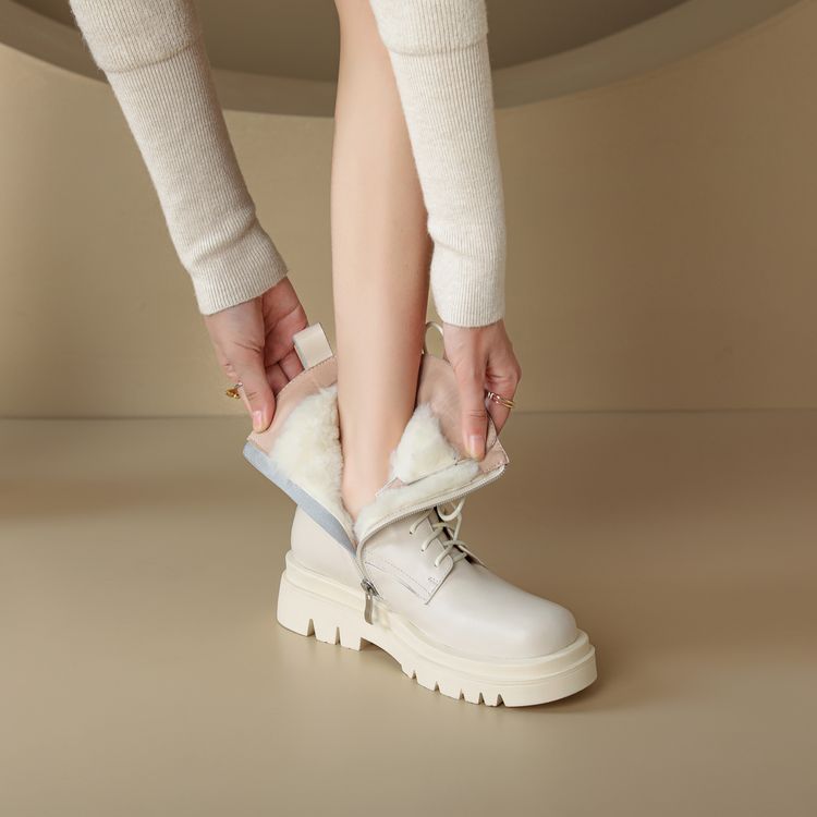 Women's Leather Mid Heel Short Boots - Image 4