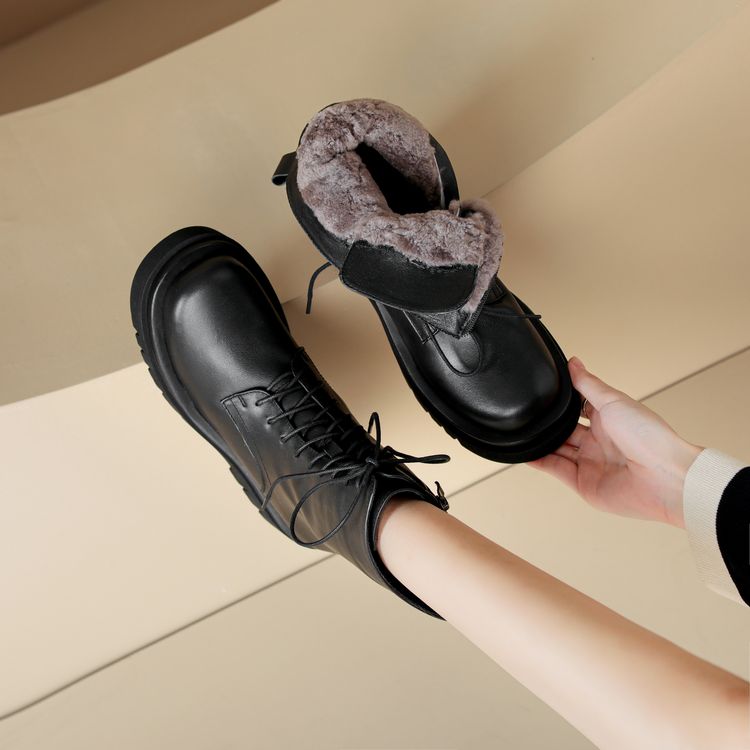 Women's Leather Mid Heel Short Boots - Image 5