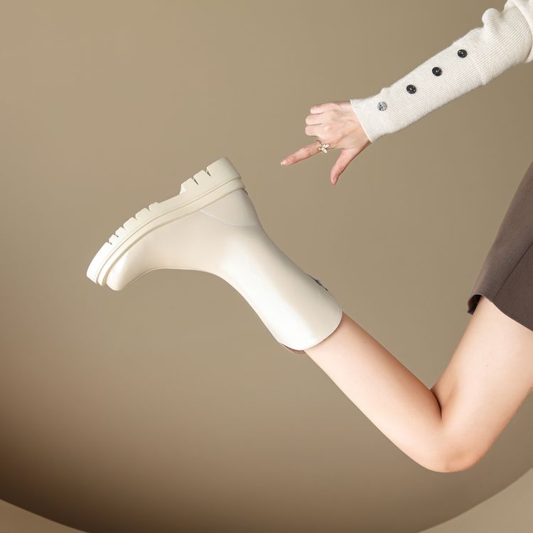 Women's Minimalist Leather Fashion Boots with Chunky Heel and Back Zipper - Image 4