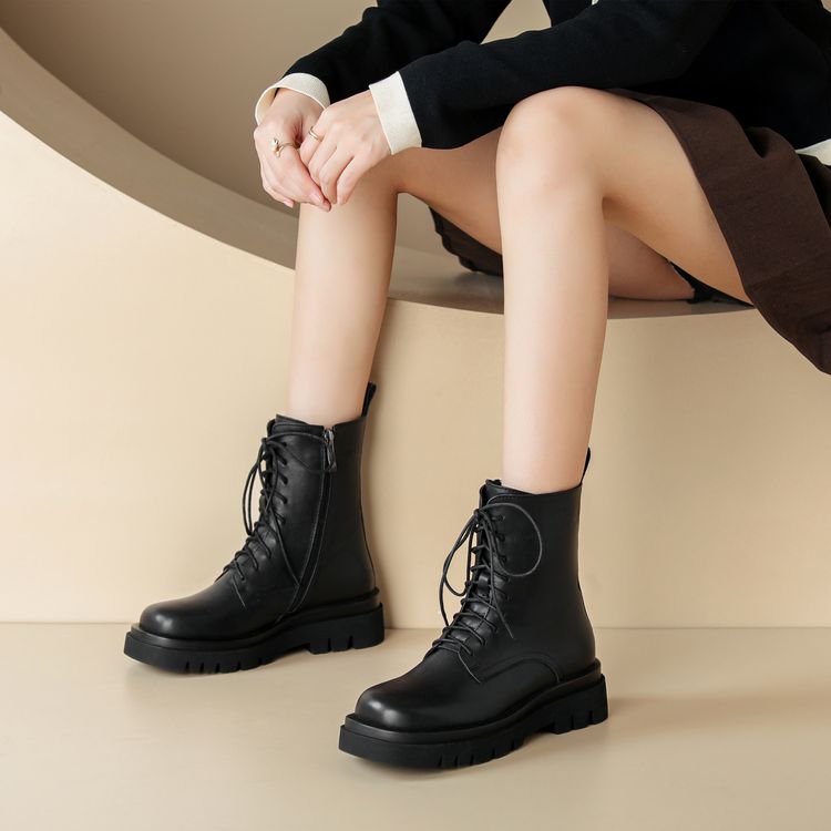 Women's Round Toe Platform Mid Heel Knight Boots Winter 2024 - Image 3