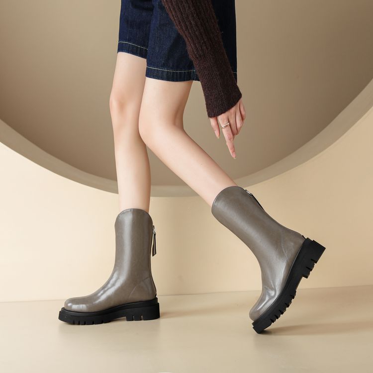Women's Winter Knight Boots with Round Toe and Platform Mid Heel - Image 2